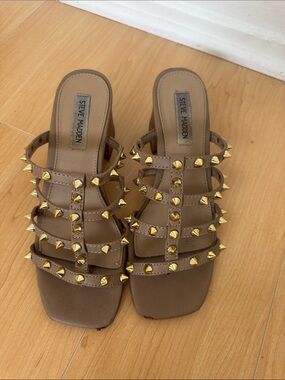 Steve Madden Brown Studded Multi-Strap Slide Mules
